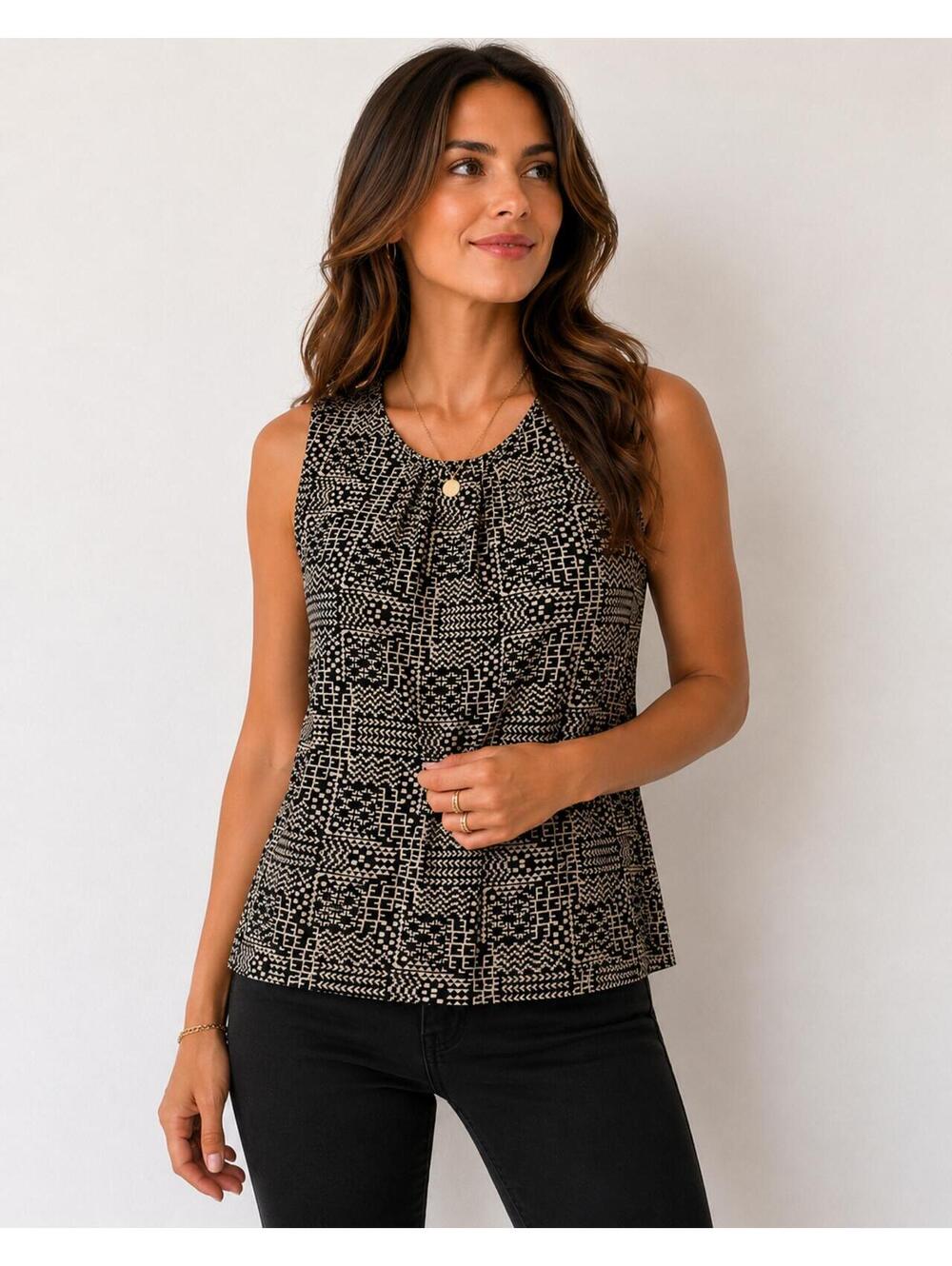 Croft & Barrow Sleeveless Abstract Print Blouse Top Women's Size L